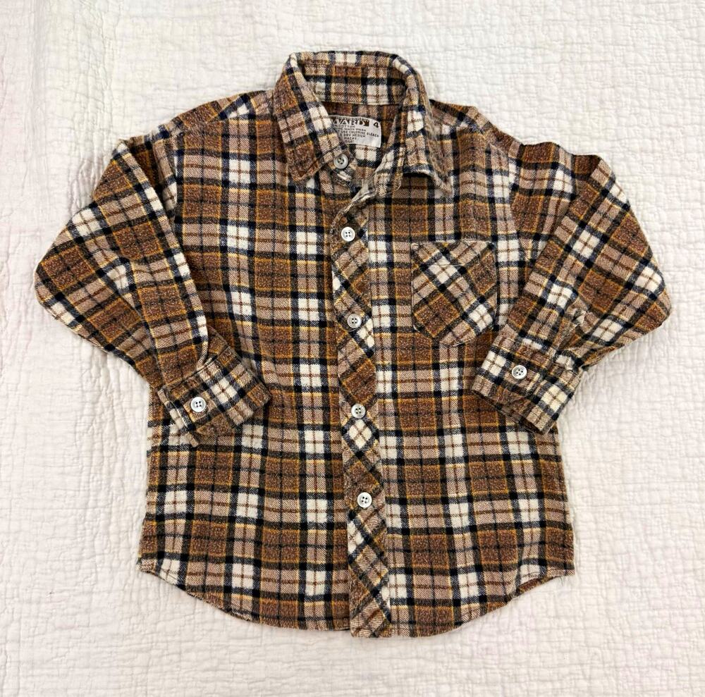 Montgomery Ward Boys Size 4 Plaid Cotton Long Sleeve Collared Button-Up Shirt